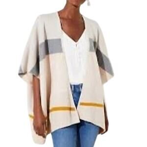 New Loft Neutral Colorblock Multi Color‎ Striped Open Shawl Wrap Poncho Sz M/L